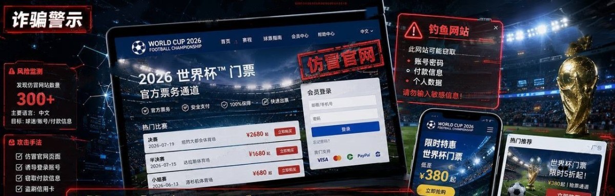 2026世界杯门票诈骗预警 中文诈骗团伙仿冒FIFA官网,300多个假网站专偷账号和付款信息